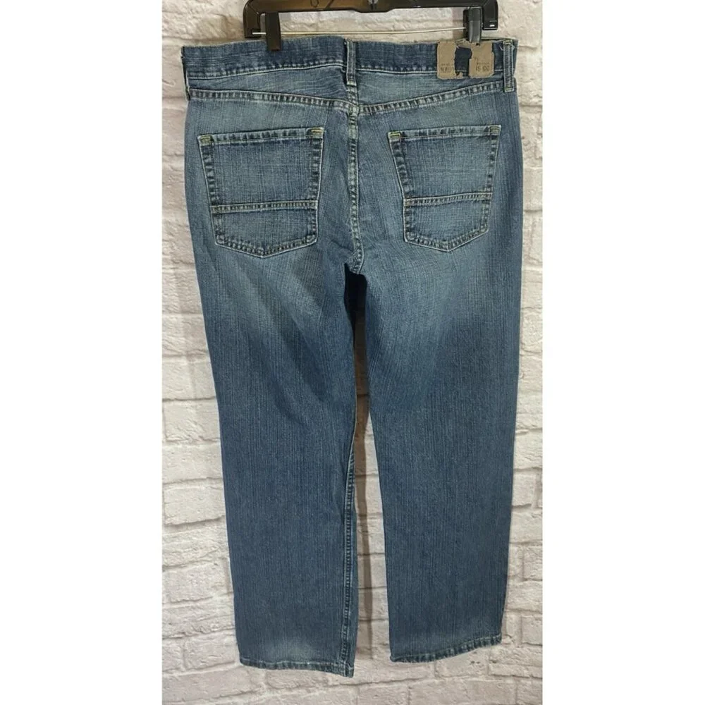 Vintage NAUTICA Jeans Mens‎ 36x34 Blue Denim LOOSE Baggy Faded Washout Whiskered